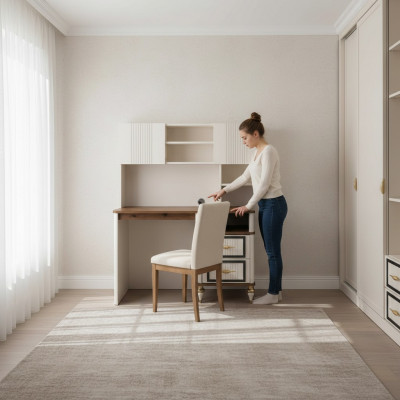 Schrijftafel Kantoor tafel Computer tafel Beige kantoormeubilair Hout Tafel Legplanken