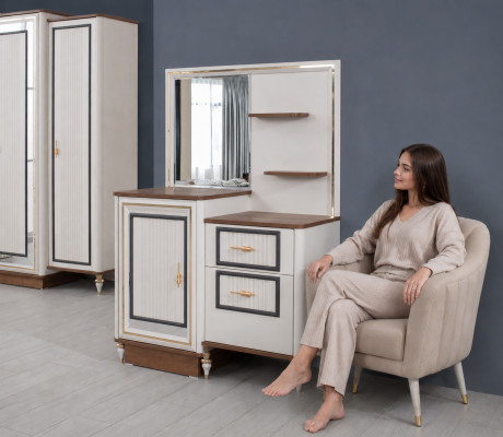 Kaptafel set met spiegel hout slaapkamer beige console set