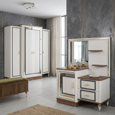 Kaptafel set met spiegel hout slaapkamer beige console set