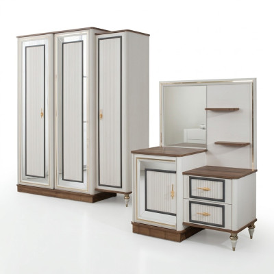 Kaptafel set met spiegel hout slaapkamer beige console set
