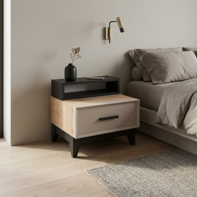 Kinderkamer nachtkastje moderne nachtkosolen consoles hout bruine tafel.