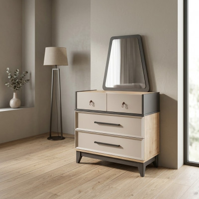 Groep commode set met spiegel hout kinderkamer beige console