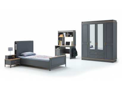 Garnituur kinderkamer bed kinderbed kindermeubelen grijs hout set 4-delig