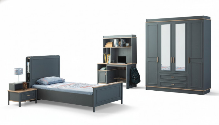 Kinderkamer meubels Kinderbed Bed Grijs Hout Set 4-delig