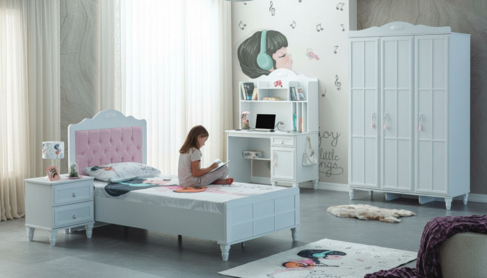 Compleet kindermeubilair kinderbed bed hout set 4-delig kinderkamer wit