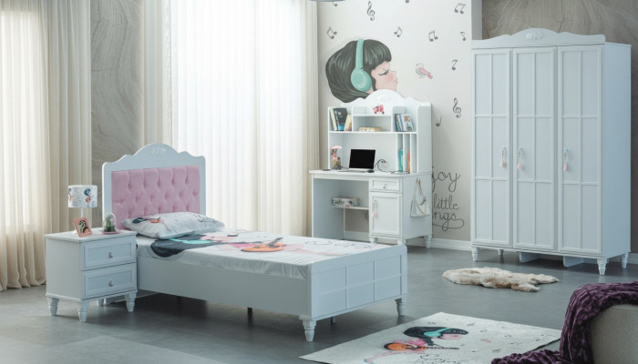 Compleet kindermeubilair kinderbed bed hout set 4-delig kinderkamer wit