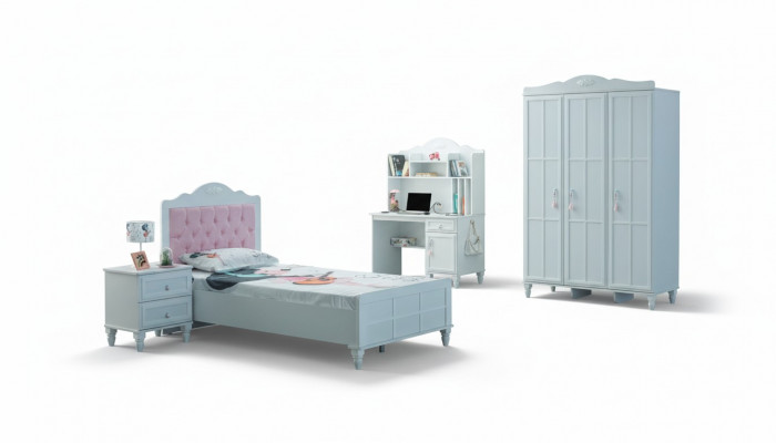 Compleet kindermeubilair kinderbed bed hout set 4-delig kinderkamer wit