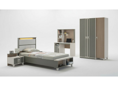 Set kinderkamer bed kinderbed kindermeubels grijs hout 4-delig