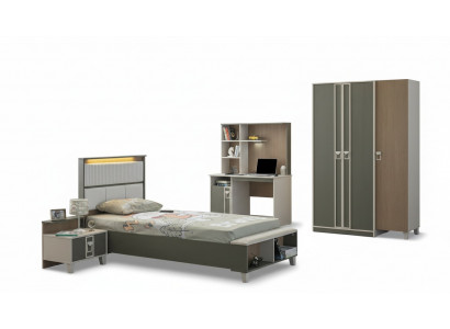Kindermeubelset kinderkamer Bed kinderbed grijs hout set 4-delig.