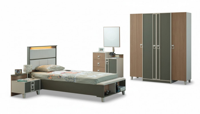 Compleet kindermeubilair kinderbed houten set 5-delig kinderkamer grijs