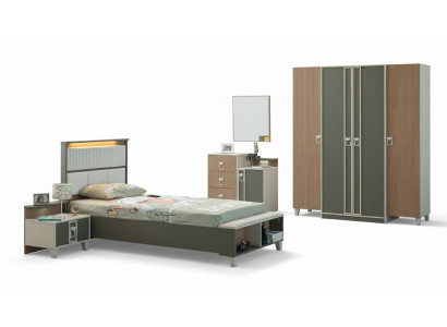 Moderne Complete kindermeubels kinderbed Grijs hout Set 5-delig Nachtkastje