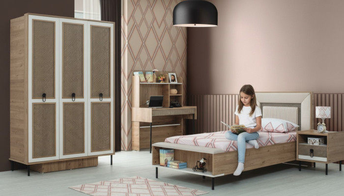 Moderne Complete kindermeubelen kinderbed Bruin hout set 4-delig Bed Nieuw
