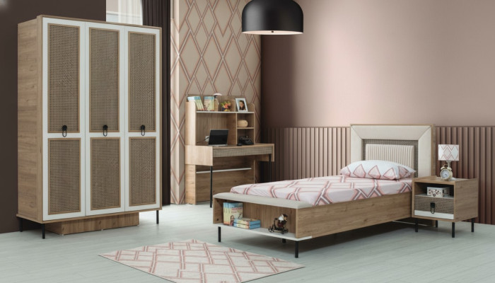 Moderne Complete kindermeubelen kinderbed Bruin hout set 4-delig Bed Nieuw