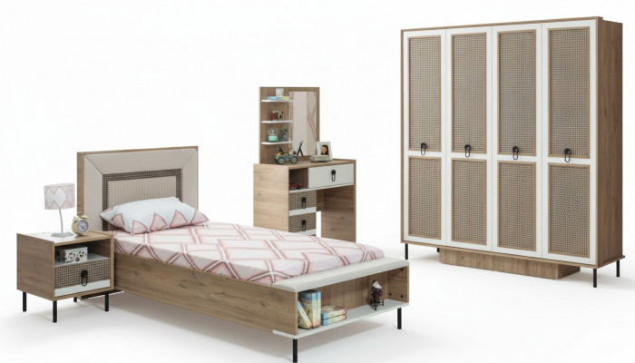 Set kinderkamer bed kinderbed kindermeubels bruin hout 5-delig