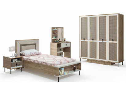 Set kinderkamer bed kinderbed kindermeubels bruin hout 5-delig