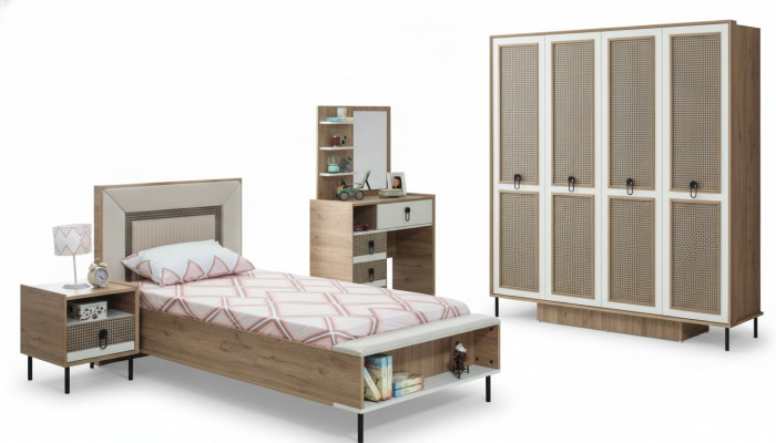 Slaapkamer sets Jeugdbed Kinderbed Bruin Hout Set 5-delig Bed Modern