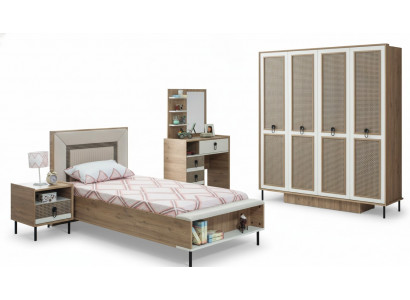 Slaapkamer sets Jeugdbed Kinderbed Bruin Hout Set 5-delig Bed Modern