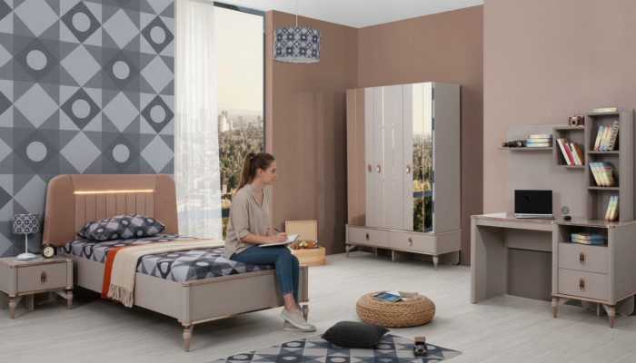 Compleet kindermeubilair meisjes bed hout set 4-delig kinderkamer beige
