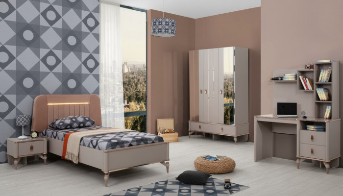 Compleet kindermeubilair meisjes bed hout set 4-delig kinderkamer beige