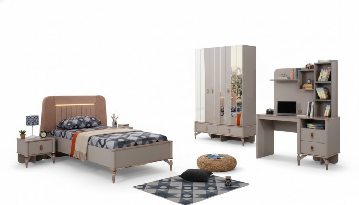 Compleet kindermeubilair meisjes bed hout set 4-delig kinderkamer beige