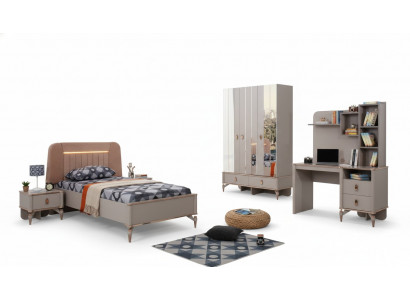 Compleet kindermeubilair meisjes bed hout set 4-delig kinderkamer beige