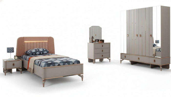 Kinderbed kindermeubels compleet beige hout set 5 stuks modern