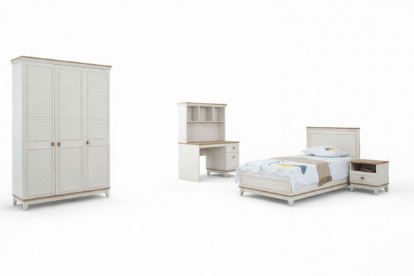 Slaapkamer sets Jeugdbed Kinderbed Wit Hout Set 4-delig Bed Modern