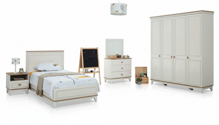 Set kinderkamer bed kinderbed kindermeubels wit hout 5-delig