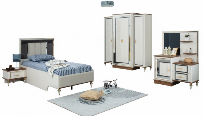Slaapkamer sets Jeugdbed Kinderbed Wit Hout Set 5-delig Bed Modern