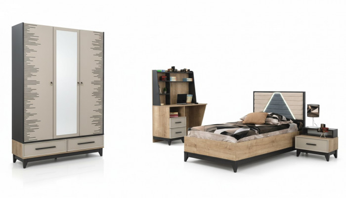 Compleet kindermeubilair tienerbed houten set 4-delig kinderkamer bruin