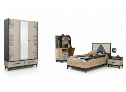 Compleet kindermeubilair tienerbed houten set 4-delig kinderkamer bruin
