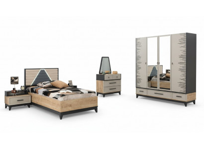 Garnituur kinderkamer bed kinderbed bruin hout sets jeugdbed 5-delig.