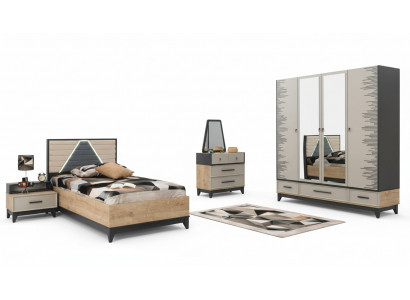 Garnituur kinderkamer bed kast bruin hout set jeugdbed 5-delig meubilair