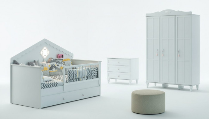 Babybedsetje Box Bed Wit Hout Set 3-delig
