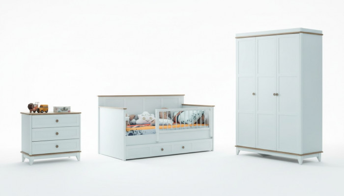 Kinderbox Kinderbedset Bedje Wit Hout Set 3-delig