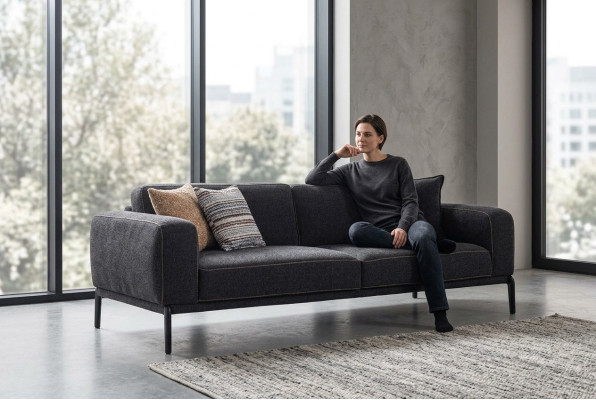 Elegante gestoffeerde bank 3-zits bank Driepersoons Grijs Stof Modern Gestoffeerde bank
