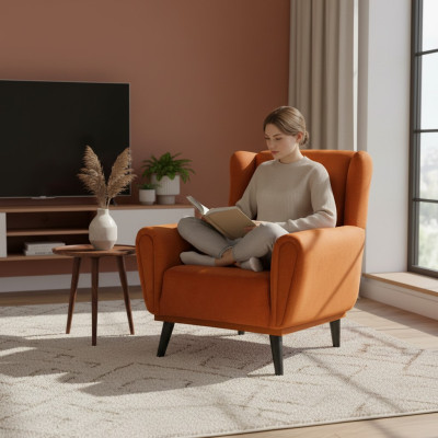 Fauteuil voor één persoon 1-zits stoffen fauteuil Oranje design clubfauteuil Modern