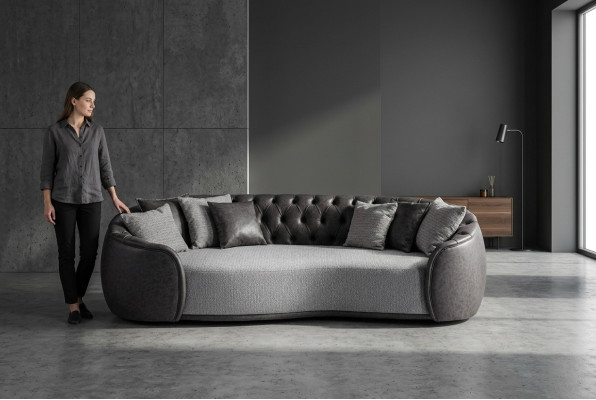 Tijdloze elegantie Chesterfield driezitsbank 3-zits grijze stoffen bankstoffen bekledingssbank