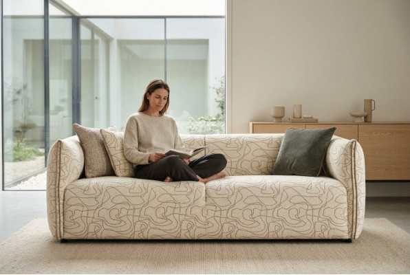 Driedelige bank 3-zits Beige stoffen bankstel Stof Modern gestoffeerde bank Nieuw