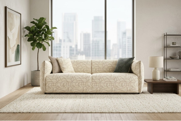 Driedelige bank 3-zits Beige stoffen bankstel Stof Modern gestoffeerde bank Nieuw