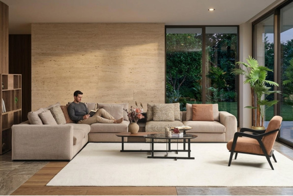 Hoekbank L-vorm Grote woonlandschap bank Beige Modern gestoffeerde bank
