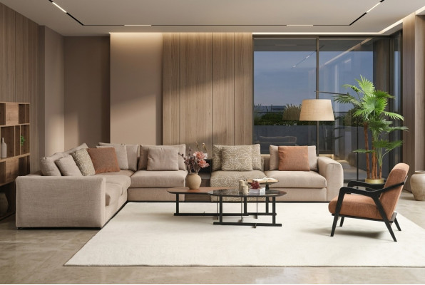 Hoekbank L-vorm Grote woonlandschap bank Beige Modern gestoffeerde bank
