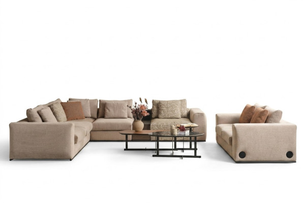 Hoekbank L-vorm Grote woonlandschap bank Beige Modern gestoffeerde bank
