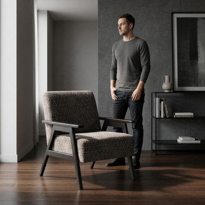 Woonkamer fauteuil eenzitter 1-zits stoffen fauteuil Grijs Klassiek Nieuw   Woonkamer fauteuil, éénzits stoffen fauteuil Grijs, Klassiek, Nieuw