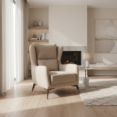 Luxe fauteuil eenzitter 1-zits stoffen fauteuil beige woonkamer modern