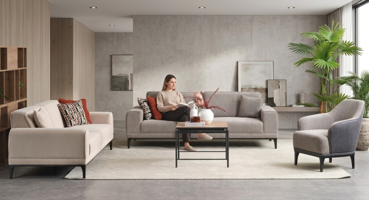 Bankstel driezitter tweezitter fauteuil sofa stof grijs stofsofa set 3+2+1