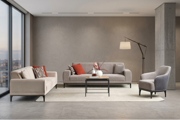 Bankstel driezitter tweezitter fauteuil sofa stof grijs stofsofa set 3+2+1