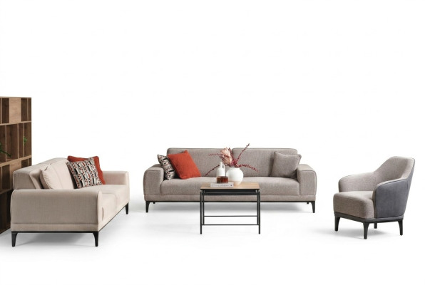Bankstel driezitter tweezitter fauteuil sofa stof grijs stofsofa set 3+2+1