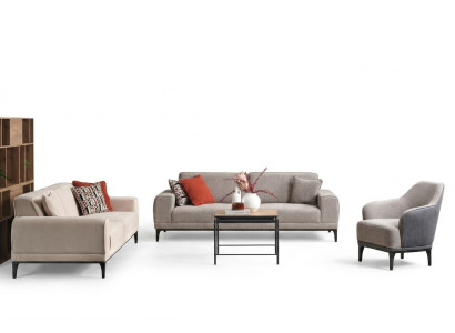 Bankstel driezitter tweezitter fauteuil sofa stof grijs stofsofa set 3+2+1