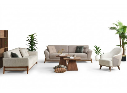 Groep bank Driezitsbank Fauteuil Bank Stof Beige Stoffen bankstelset 3-delig 3+3+1